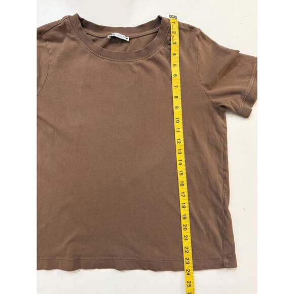 Zara Shirt Womens XL Brown Crewneck Short Sleeve Basic Solid Casual Tee T-Shirt - Picture 4 of 6